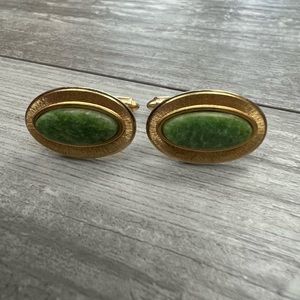 Vintage Krementz Gold & Jade Oval Cufflinks